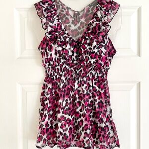 Forever 21 Vintage Pink Leopard Print Ruffle Top